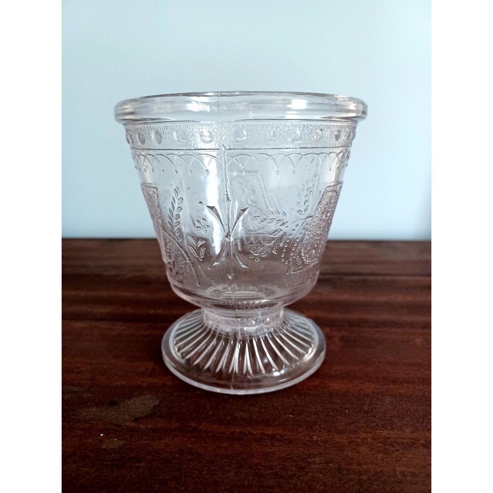 Antique Late 1880s Glass Spooner Lt Amethyst Adams & Co HorseshoeAnchorPrayerRug